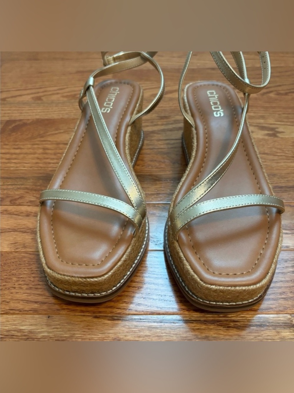 Chico's Metallic Gold Espadrille Wedge Sandals -Size 8